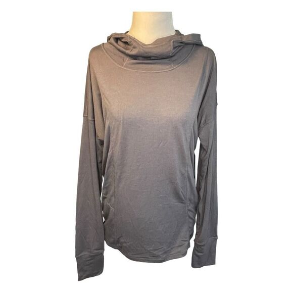 90 Degree by Reflex Funnel Neck Hooded Tee Castlerock Gray Long Sleeve Athletic - Picture 1 of 9